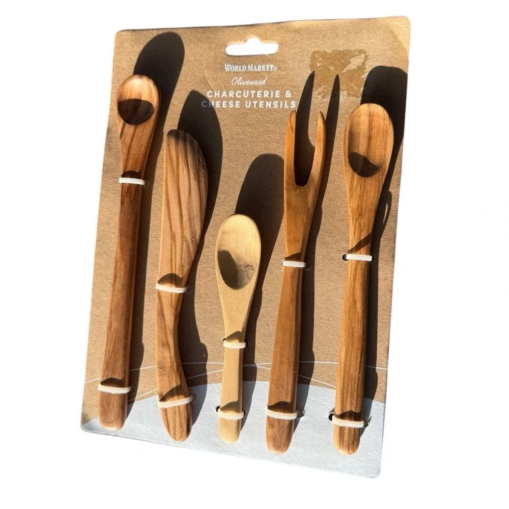 NIP WORLD MARKET OLIVEWOOD CHARCUTERIE & CHEESE UTENSILS – 5-PIECE